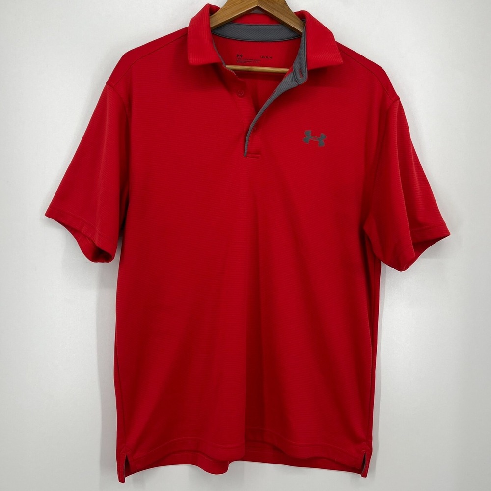 Under Armour Polo Shirt Men's L Red Loose Fit‎ Collared Logo Solid Activewear